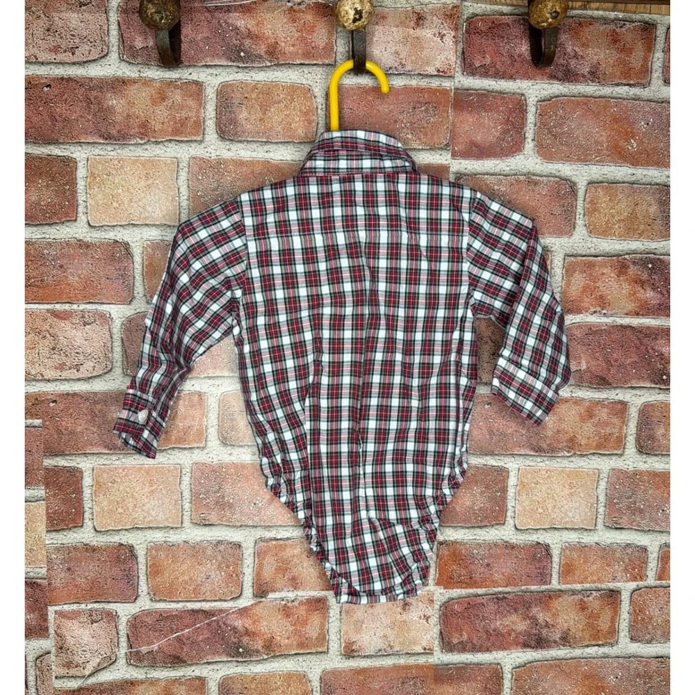 Nursery Rhyme Baby Boys Red Plaid Long Sleeve Button Down Bodysuit 9M
